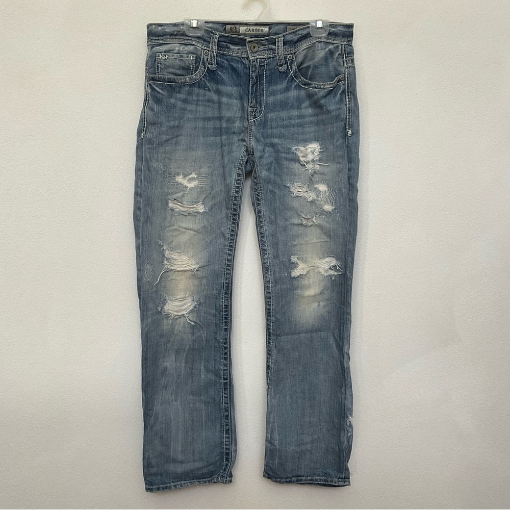 BKE Denim Light Wash Heavily Distressed Carter Boot Stretch Jeans Size 33